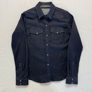 All Saints Ines Shirt Raw Denim Pearl Snap Shirt Jacket Size 4 Women’s Dark Blue